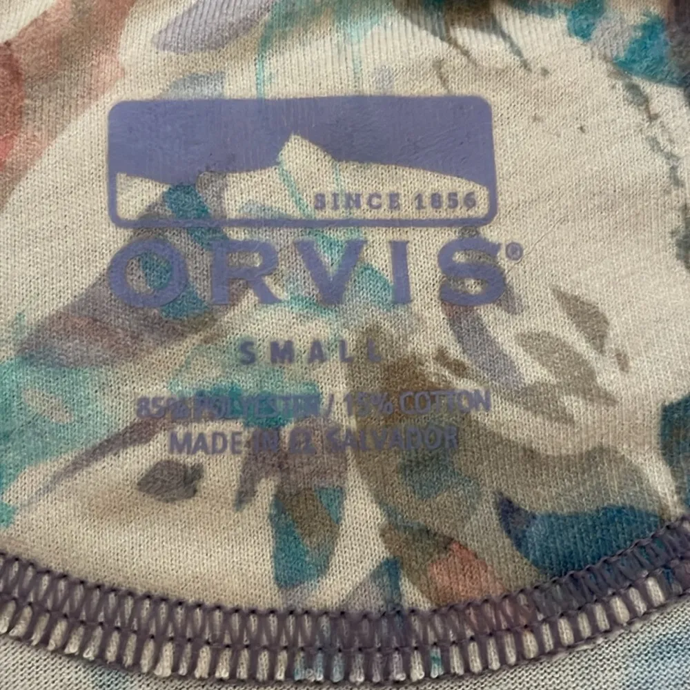 Orvis teal/ cream floral pattern 1/4 zip pullover sz S - Image 5