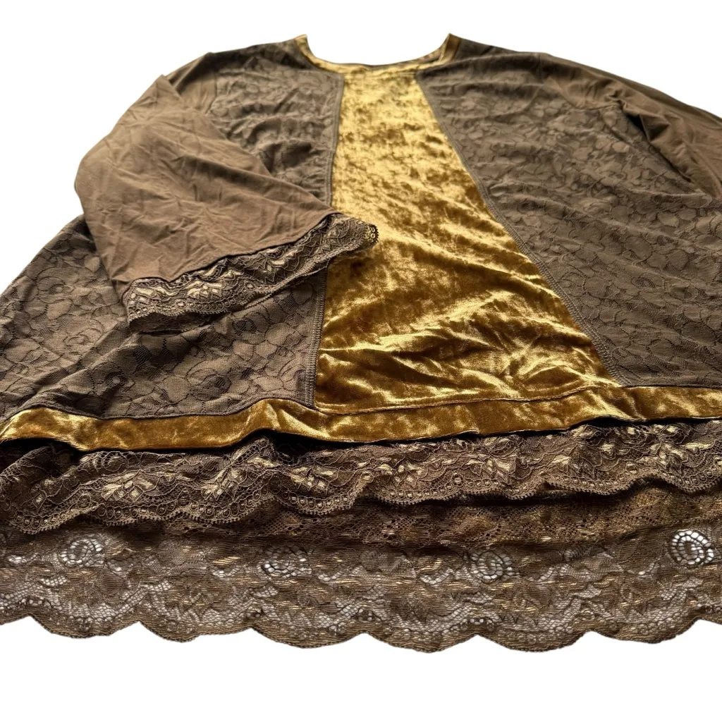 LOGO Lavish by Lori Goldstein Crushed Velvet Lace Brown Desert palm Size Large - Image 7