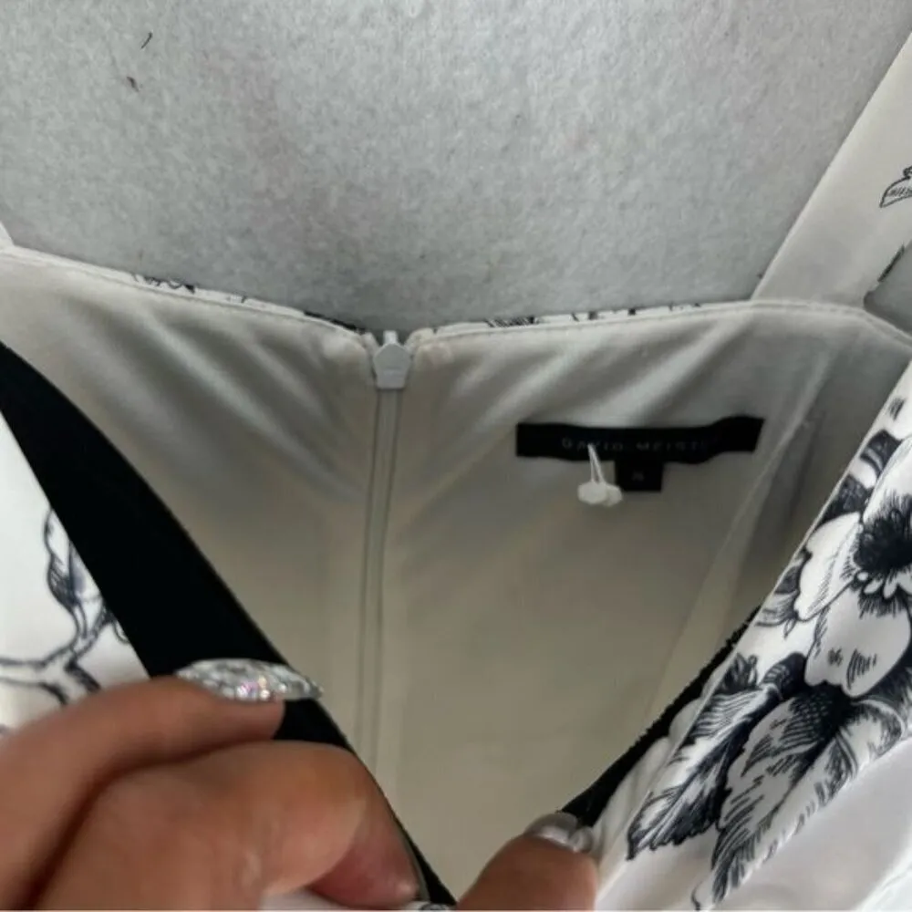 David Meister‎ Satin Floral Print V-Neck Dress - Image 4