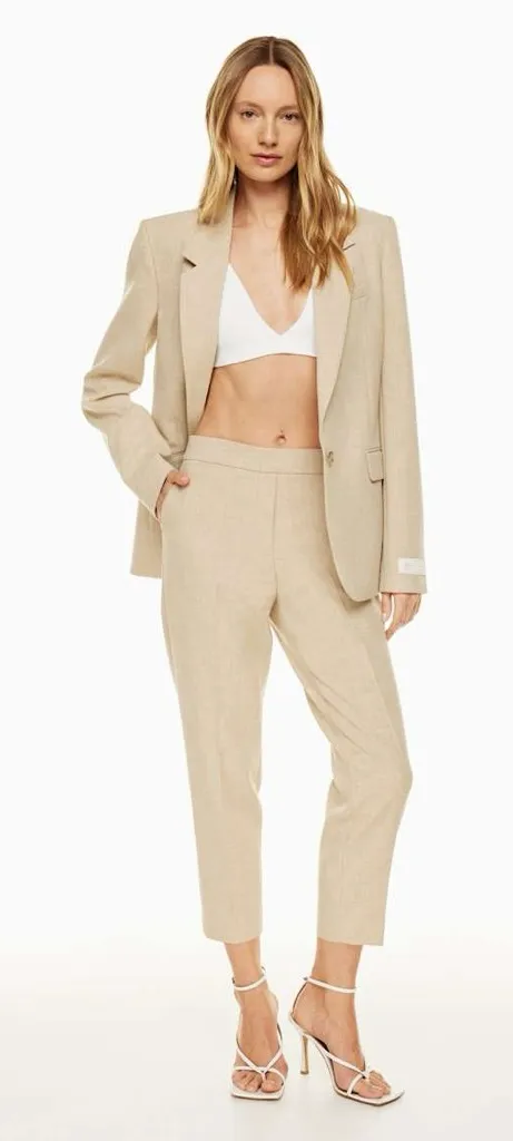 Babaton Aritzia Conan Cropped Pants Beige Pull On Business Career Office Size 10 - Image 1