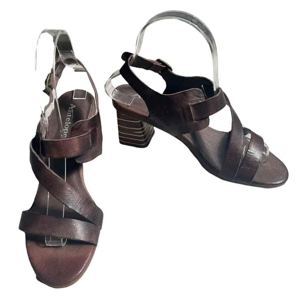 Antelope Dark Brown Zigzag-Strap Ada Leather Sandal - Image 2