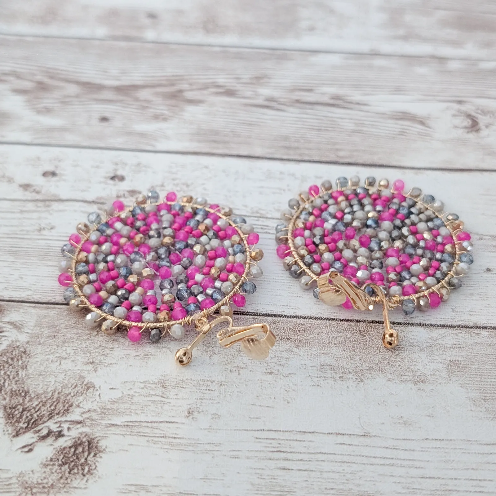 Vintage Clip On Earrings Pink & Purple Tones Extra Large Dangle Really Pretty - Image 5