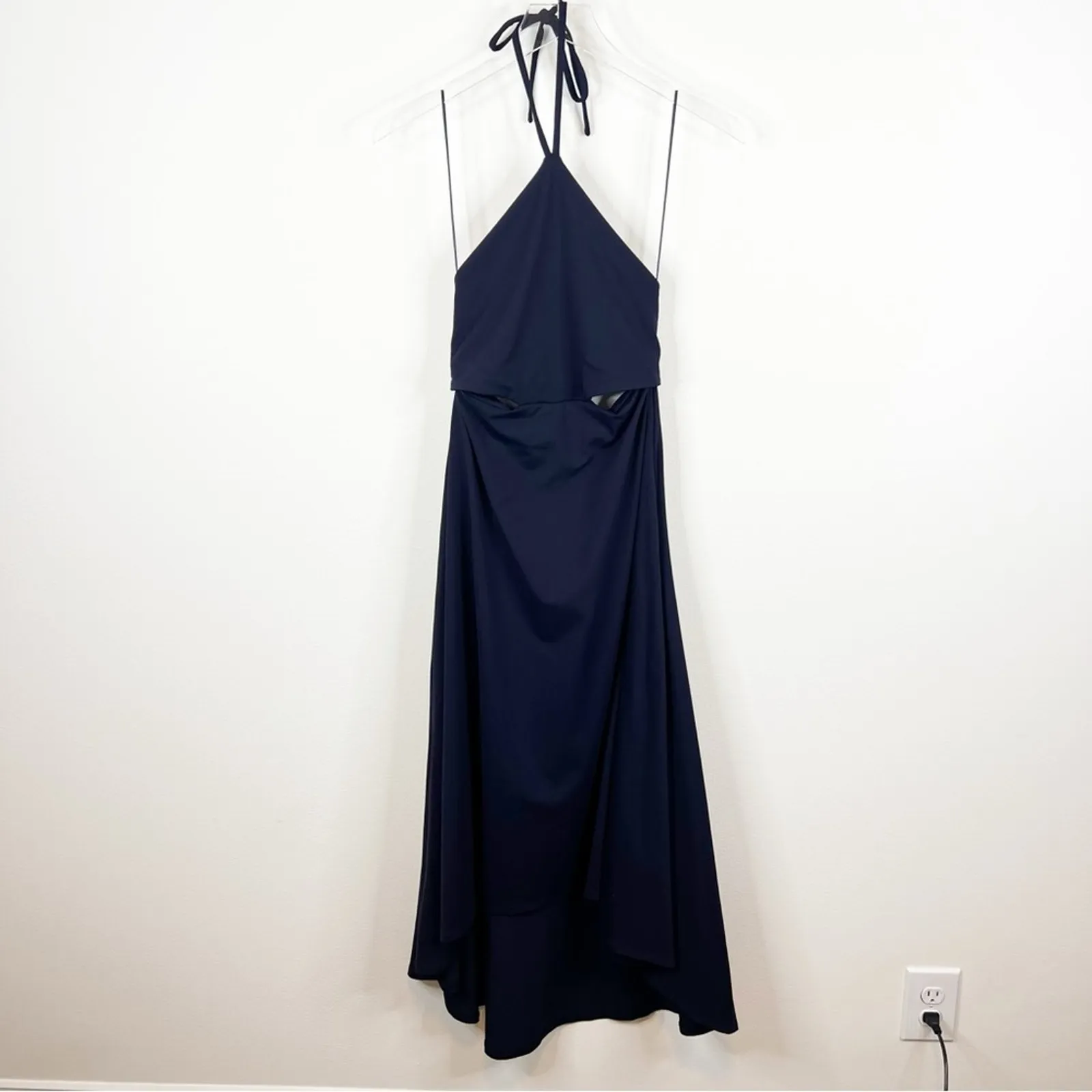 NWT‎ Susana Monaco Cut Out Waist High Low Midi Halter Dress L Blue - Image 2
