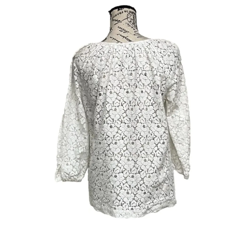 Charter Club White Crochet Lace Peasant Blouse Sheer Boho Cottagecore Angelcore - Image 6