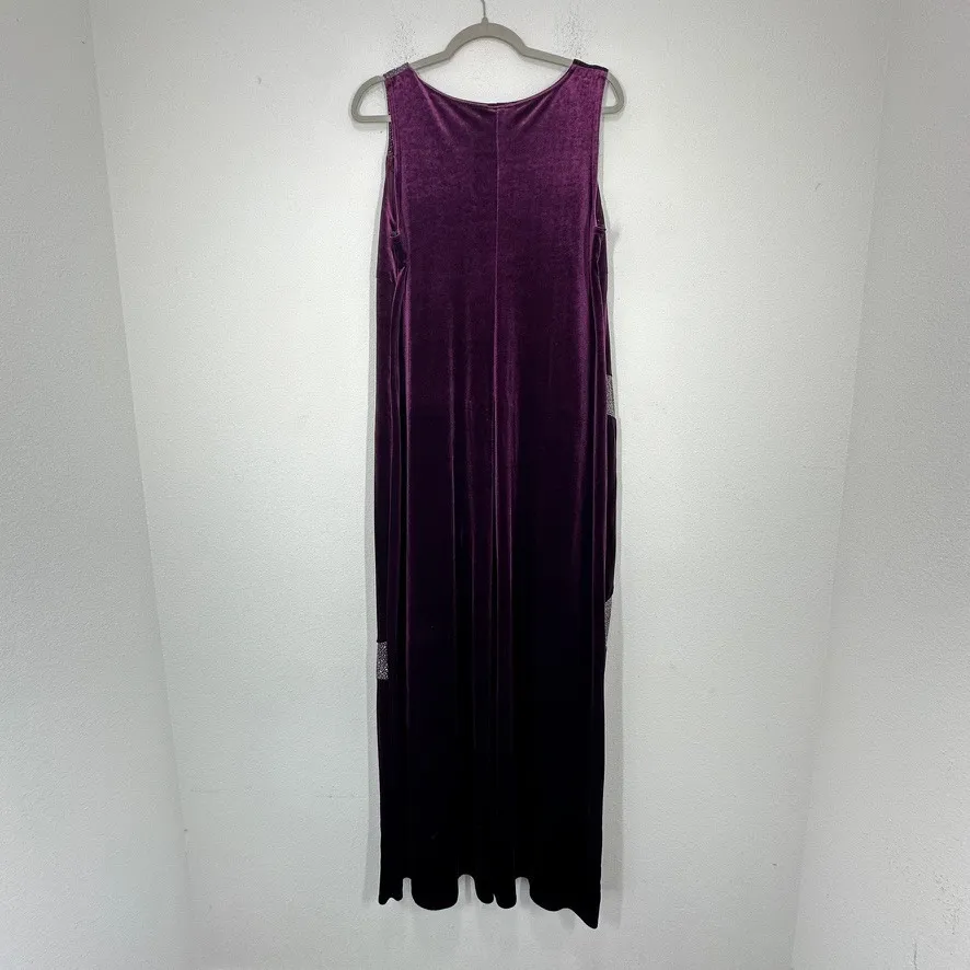 Vintage Women's Purple Velvet Rhinestone Maxi Dress Size 18 Onyx Nite Vamp Witch - Image 6