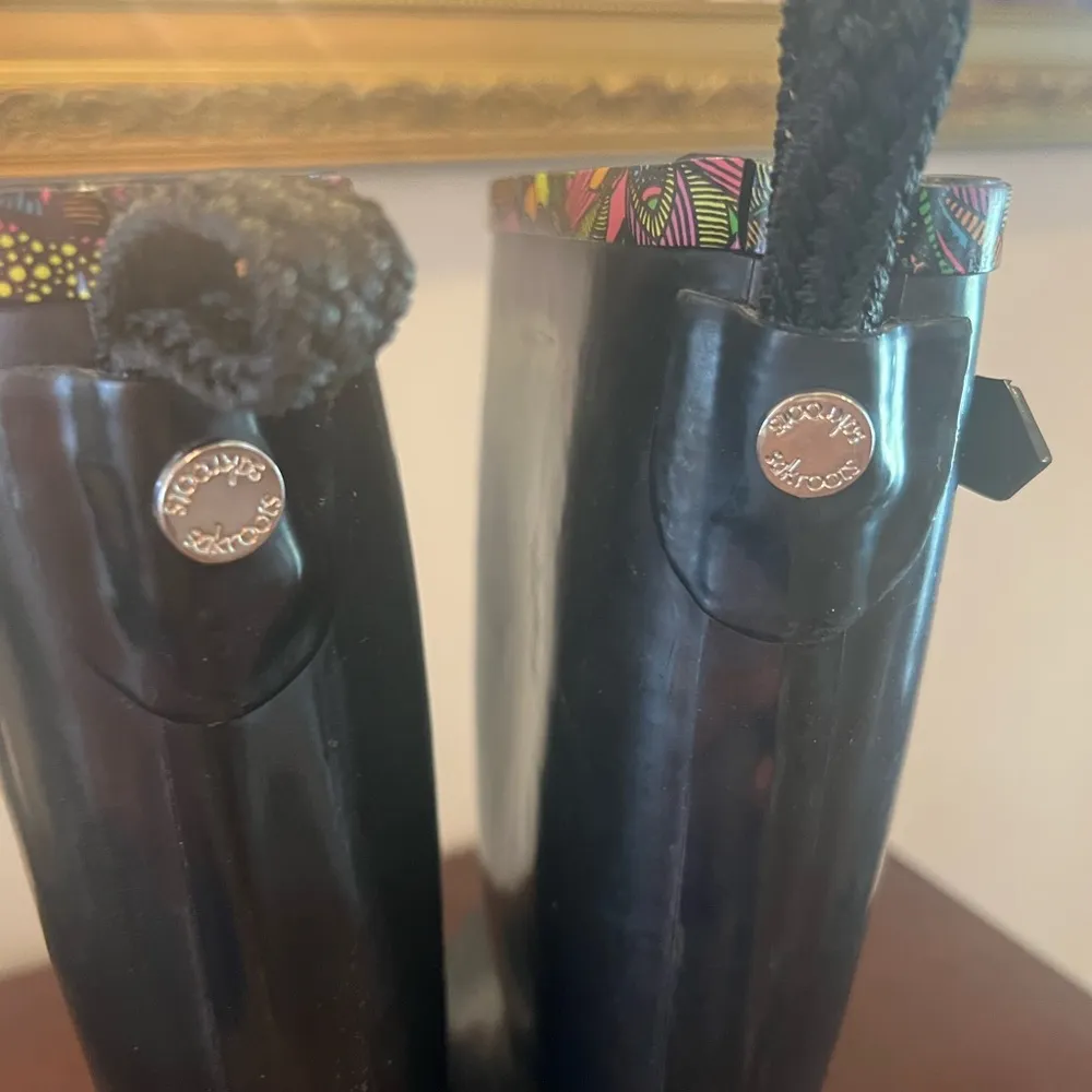 Sakroots Black Winter Rain Boots with Floral Trim - Image 2