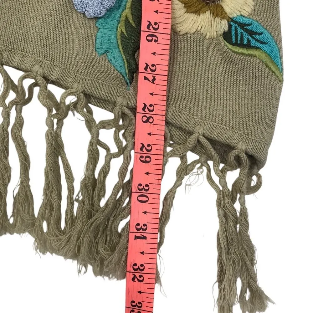 STORYBOOK KNITS Patchwork Sweater Women S Asym Fringe Linen Cottage Boho Y2K Green - Image 13