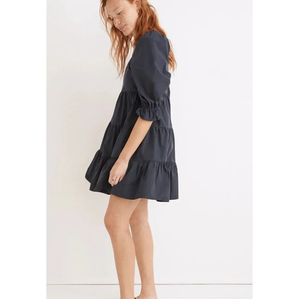 MADEWELL Poplin Lizzie Babydoll Dress Women‎ Sz 8 Navy Blue Cottagecore Peasant - Image 9