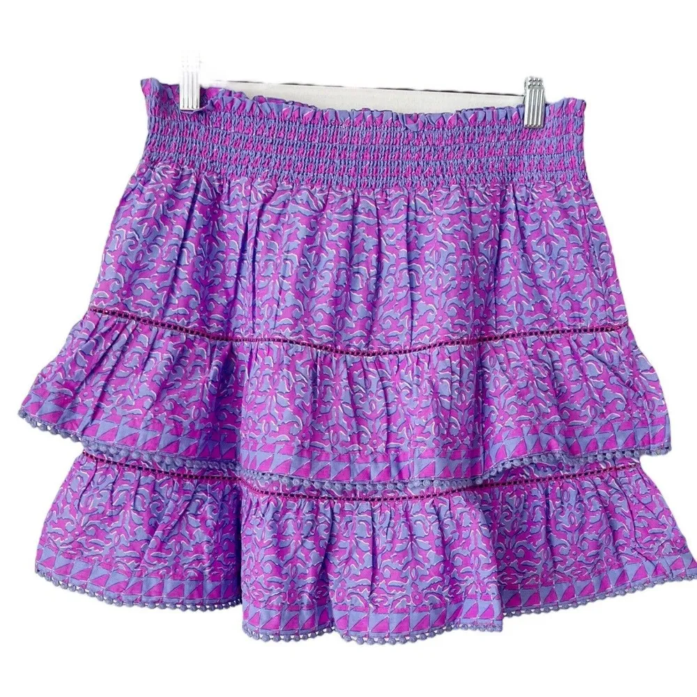 NWT Vineyard Vines Anegada Block Print Tiered Blue & Purple Mini Skirt Sz Medium - Image 2