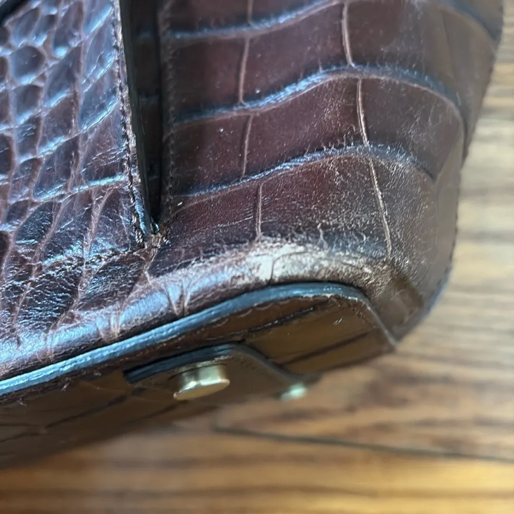 Massimo Dutti Cinch Closure Leather Shoulder Bag‎ Crocodile Texture Brown - Image 10