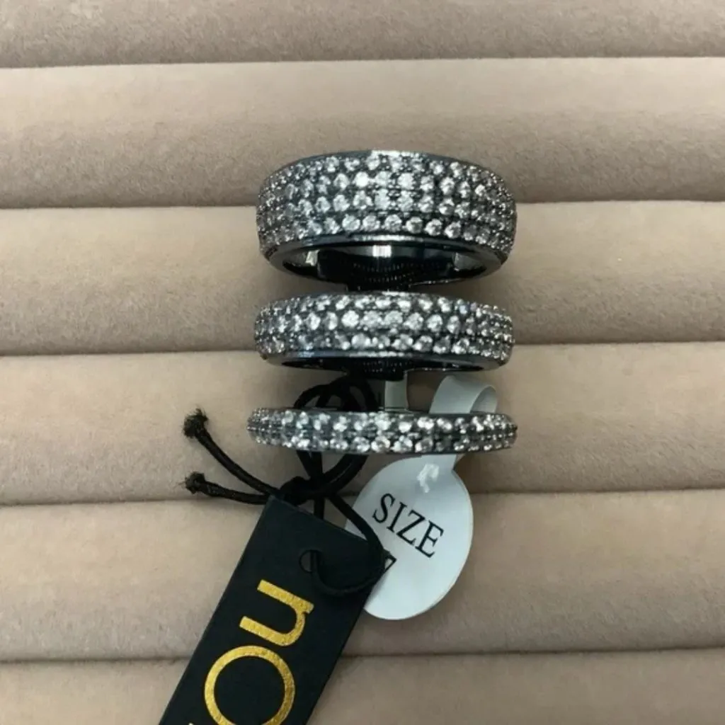 NWT NOIR 3 ROW RING Designed with Clear Pave CZ Stones and Brass Plated Gunmetal Silver Size 8 - Image 3