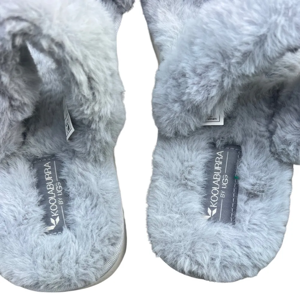 Koolaburra by Ugg double strap slide faux fur 10 gray slippers hard bottom - Image 8