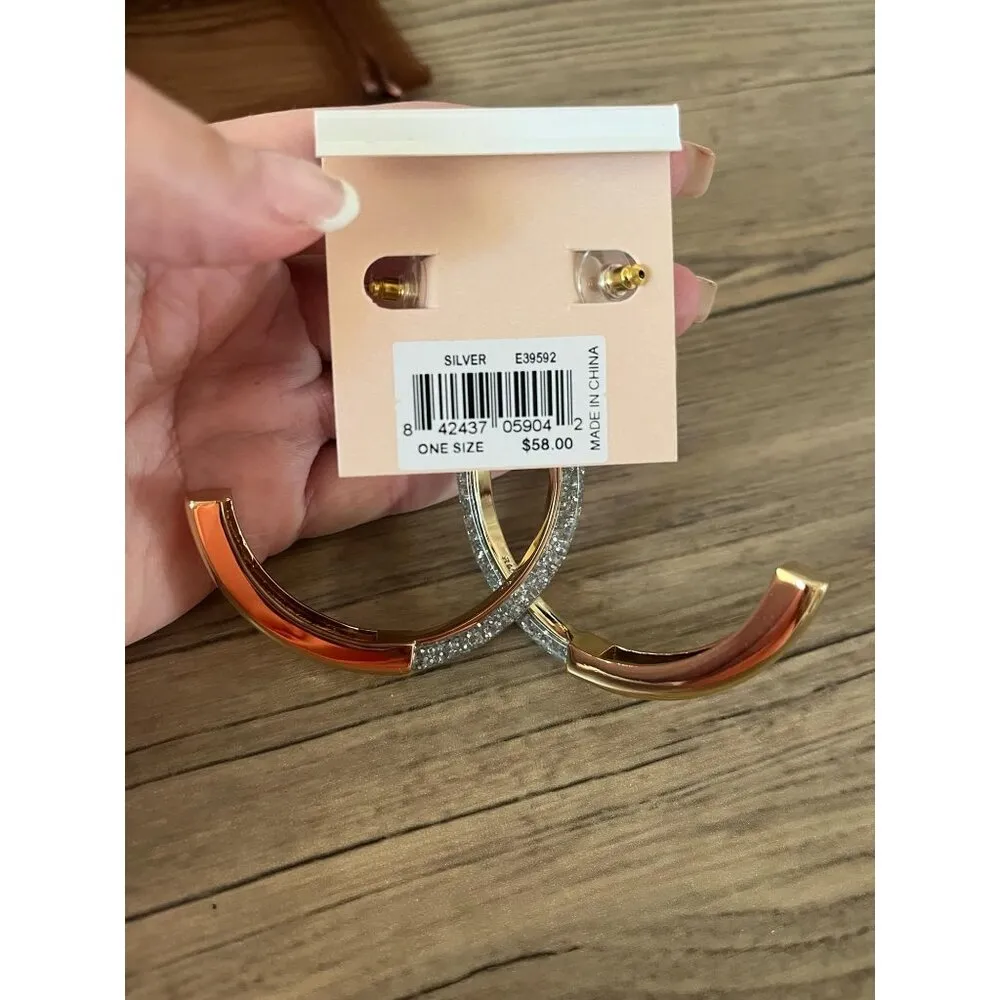 Rebecca Minkoff Bracelet Large Gold Glitter Hoop Earrings #RM239 - Image 2
