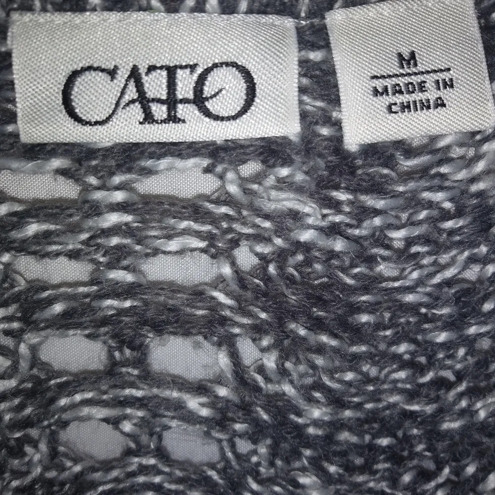 Cato M Loose Knit Open Knit Tunic Length Sweater in Gray n White - Image 5