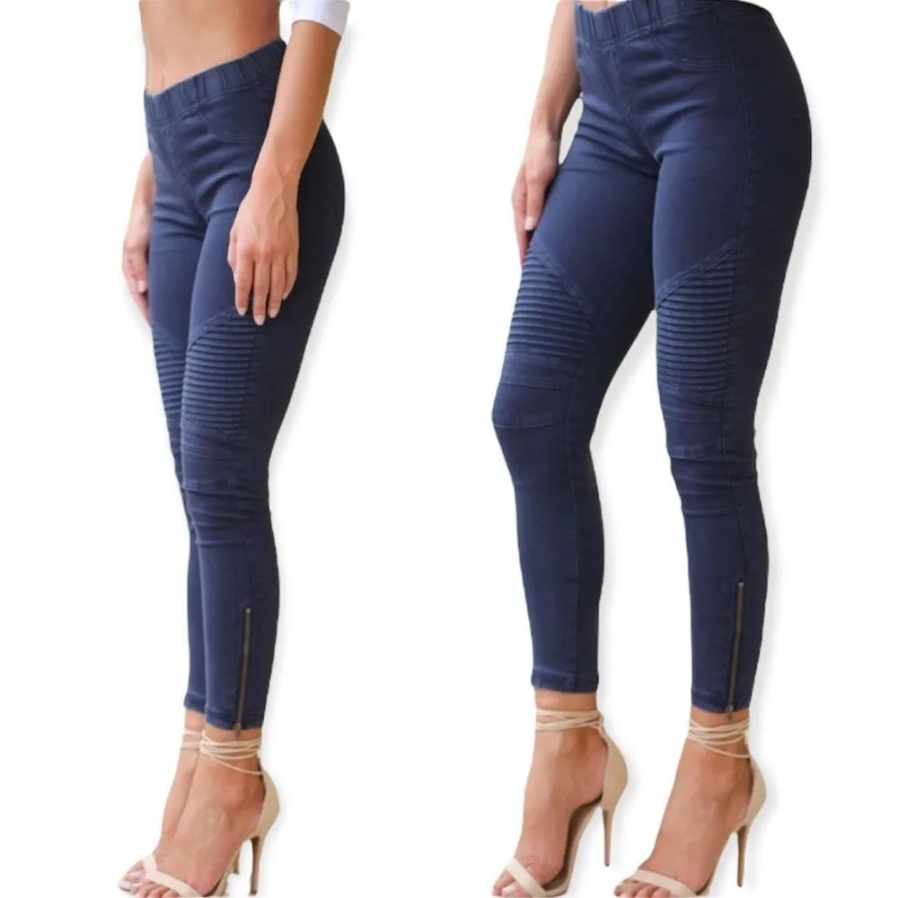 🆕Beulah Pleated Detail Moto Skinny Jeggings - Image 3