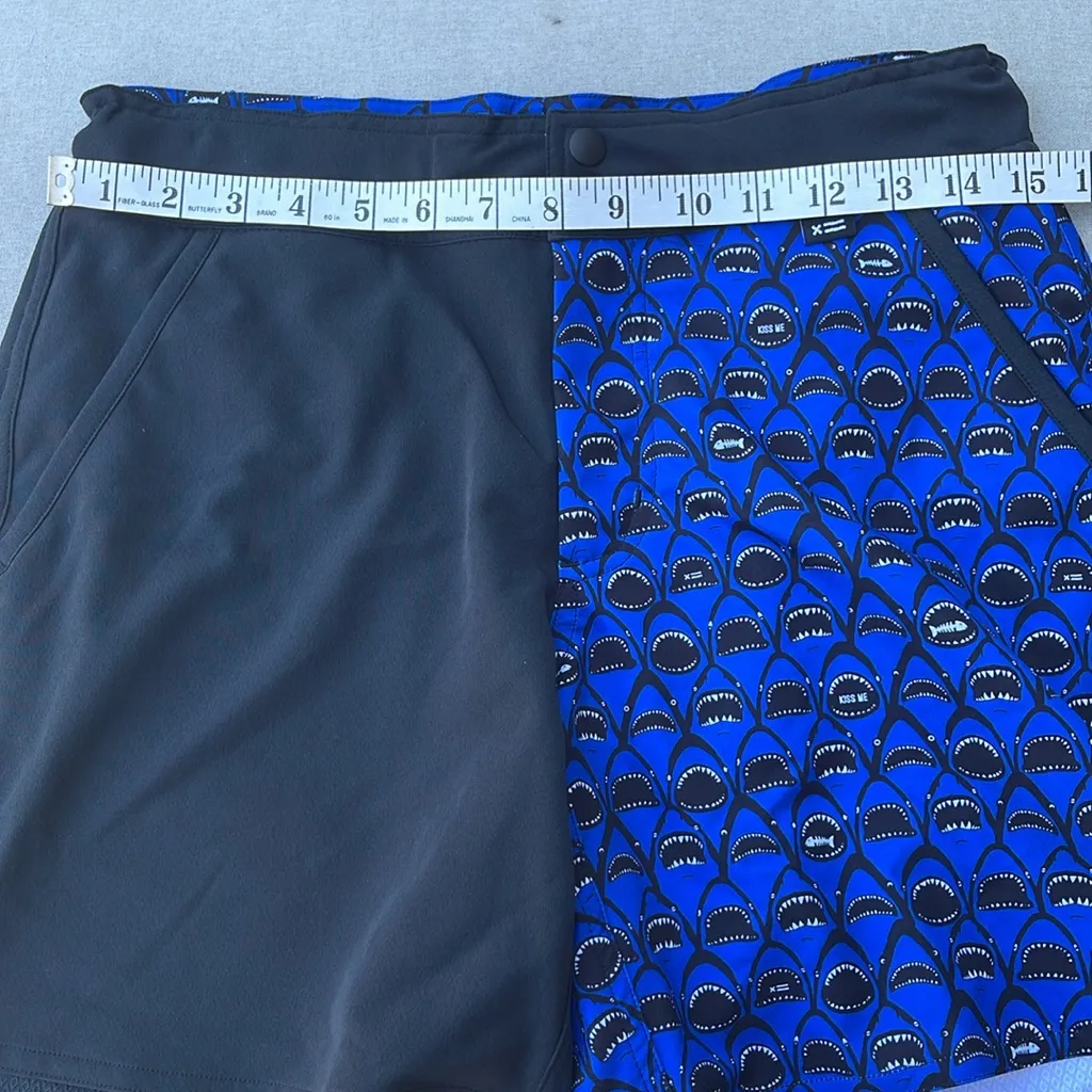 TomboyX Black and Blue Swim Shorts shark print size small - Image 4