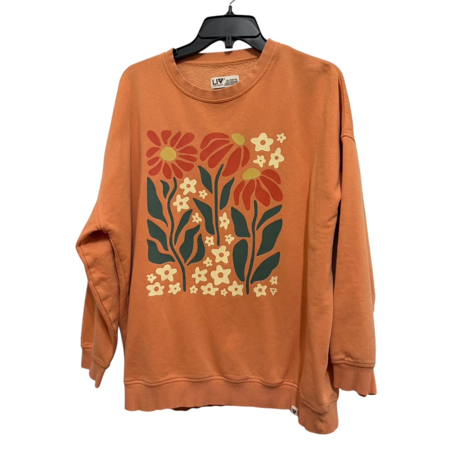 LIV Originals Orange Floral Graphic Sweatshirt Women's Crewneck Pullover Size M - Image 2
