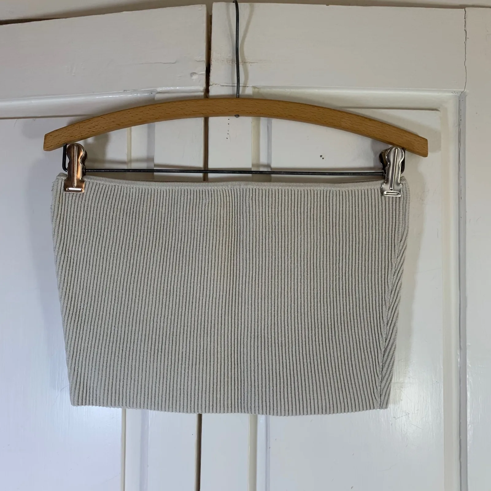 BABATON Beige Ribbed Knit Tube Top Bandeau M Neutral Basic Capule Layering - Image 2