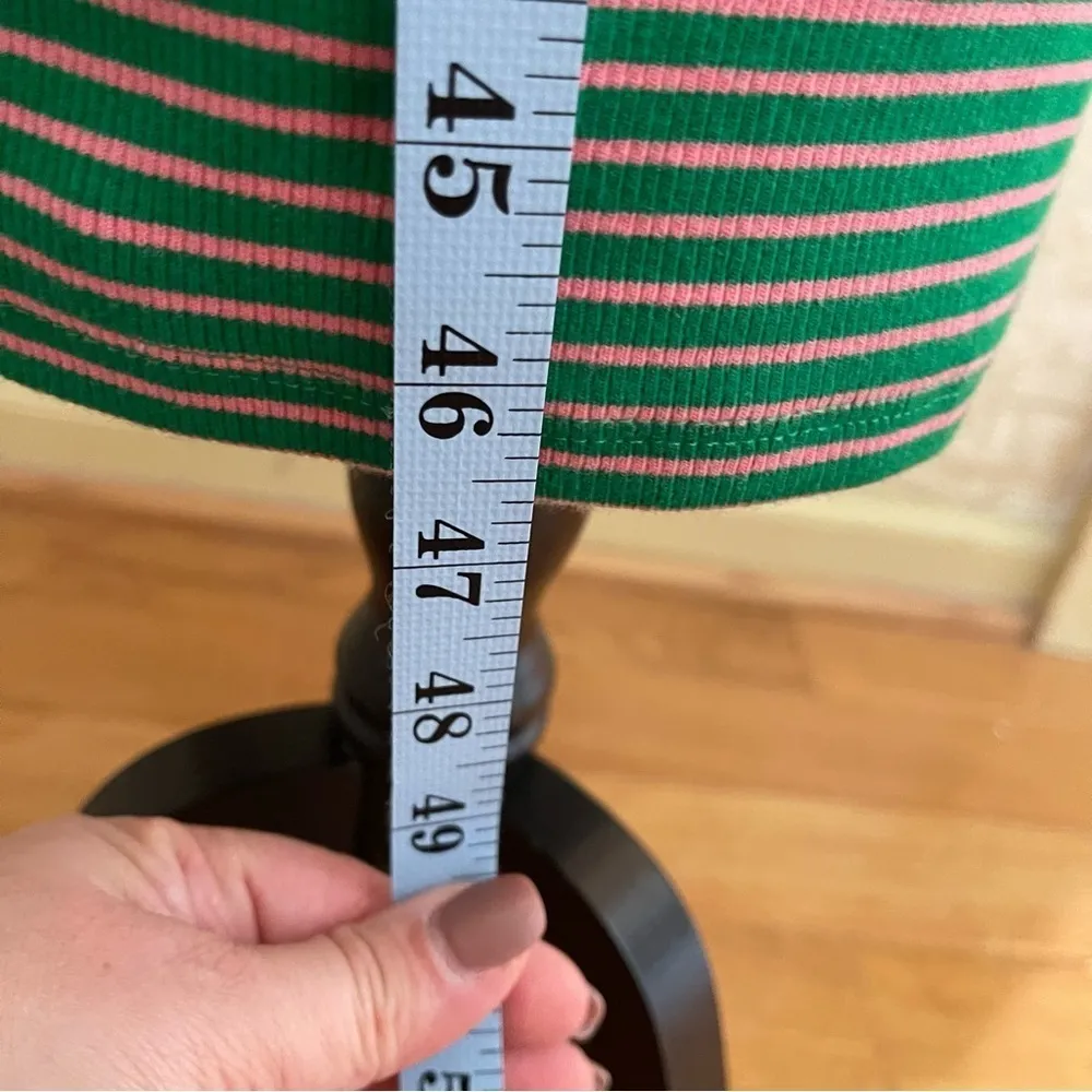 ZARA Asymmetric Bodycon MIDI Cotton Dress Green Pink striped Sz L - Image 6