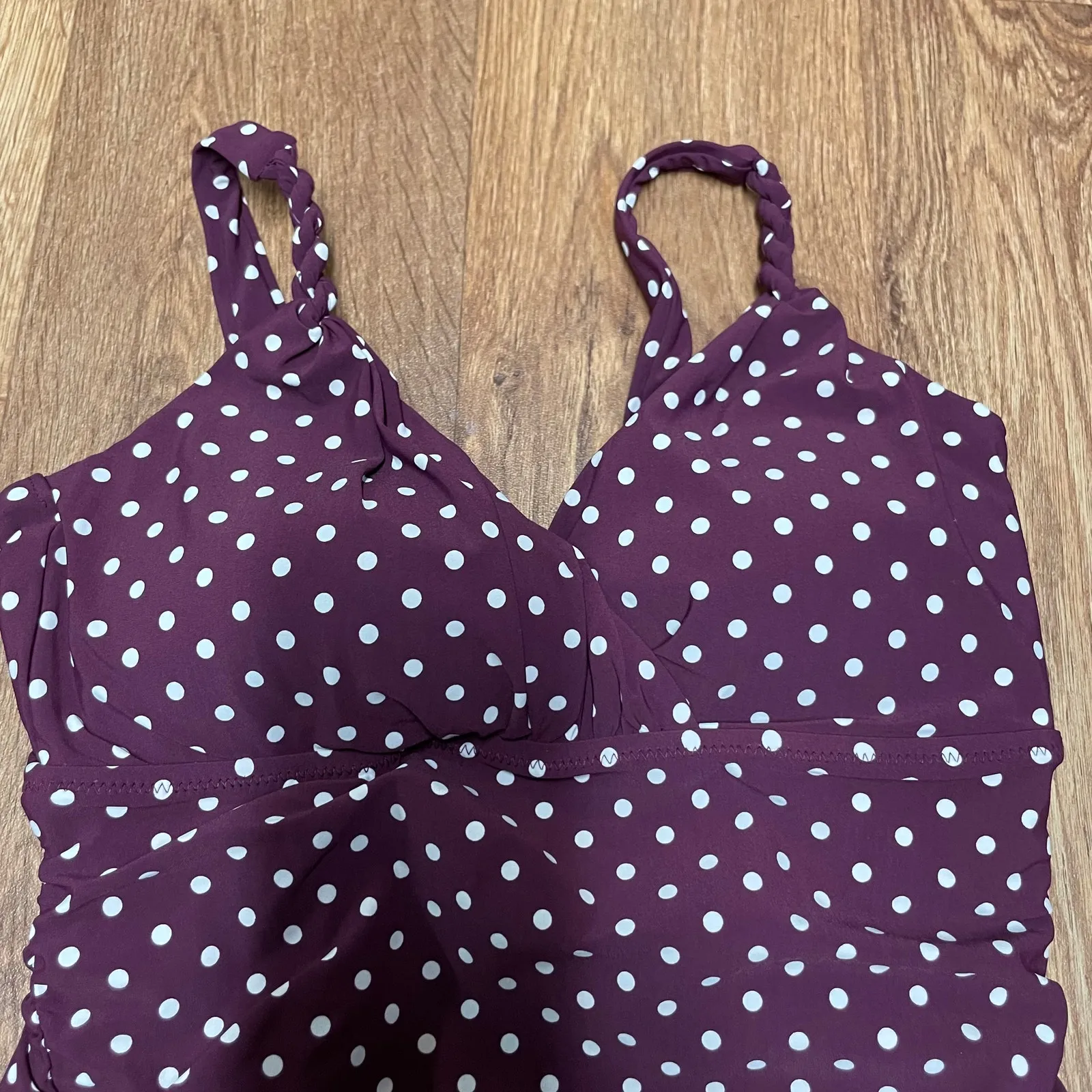 Lands End Womens Purple White Polka Dot Tankini Swim Top Size 2 XS Modest - Image 3