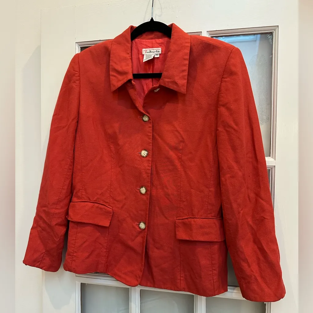 Vintage Talbots Red Orange Linen Button Down Blazer Jacket Women’s Size 10 Med - Image 2