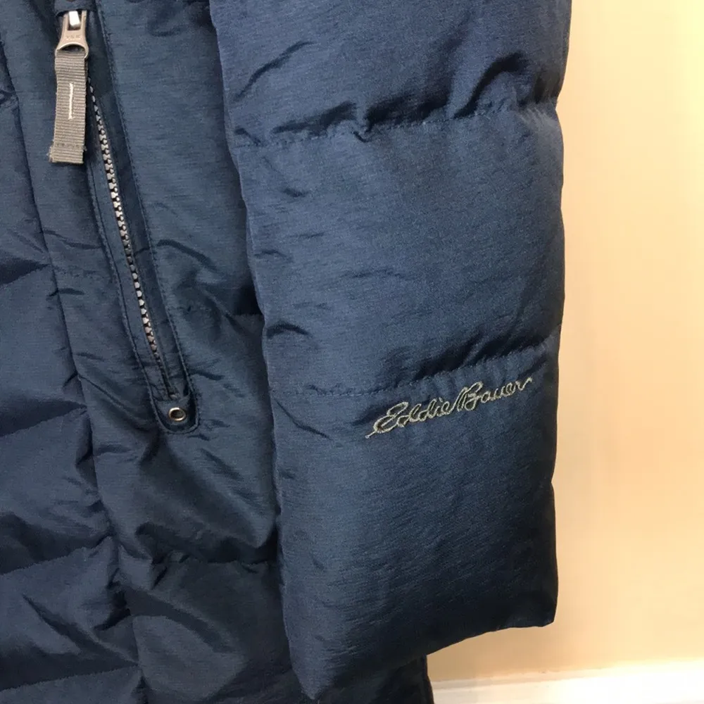 Eddie Bauer Women’s Goose Down Puffer Navy Blue Long Line Winter Snow Jacket - Image 4