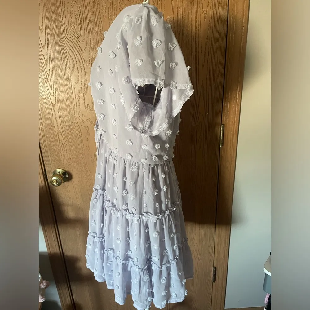 NWOT She + Sky Purple Polka Dot Ruffle V-Neck Sun Dress - Image 4