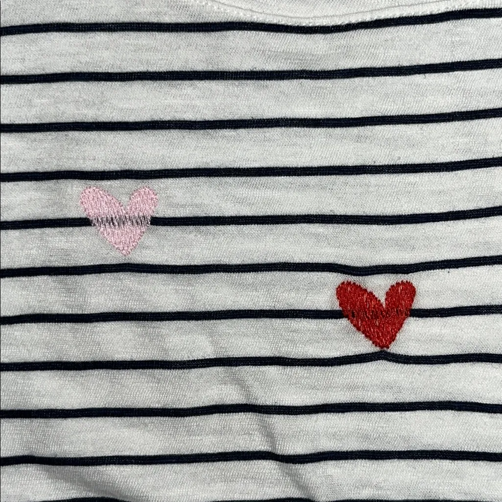 LOFT Ann Taylor Size XL White & Blue Stripe - Heart Embroidered Knit Top Shirt - Image 3