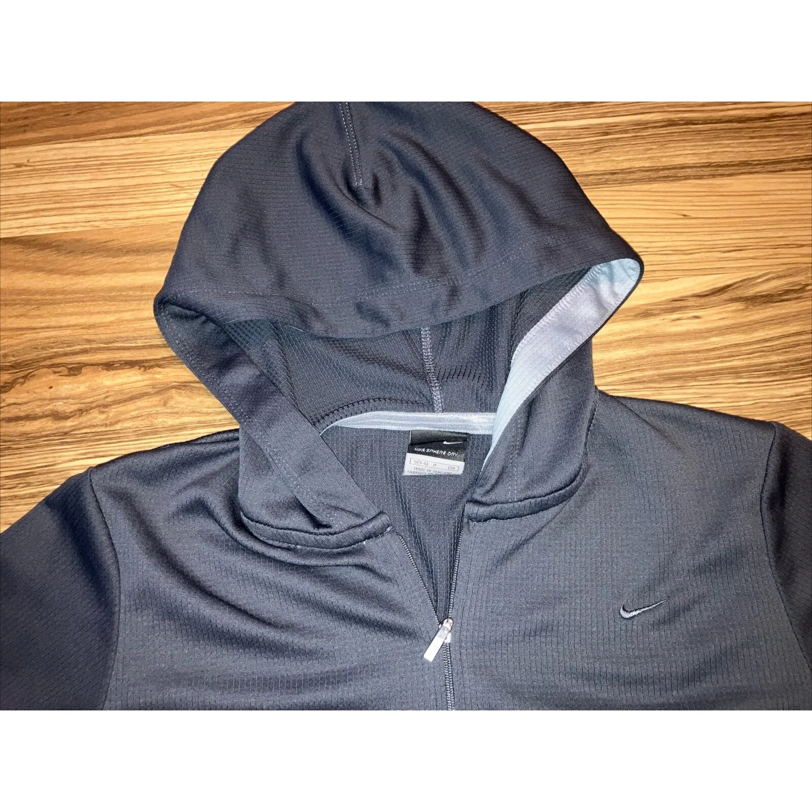 NIKE Women's sz Small P Lightweight‎ Gray Knit Hooded Jacket Y2K - Image 2
