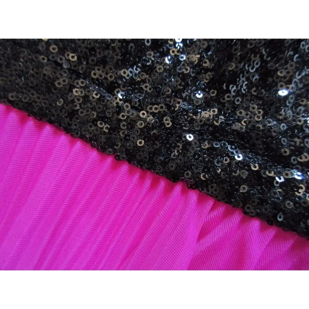 NWT Nicole Miller Black Sequin Bodice Magenta Pink Pleated Mesh Dress Gown 6 - Image 4