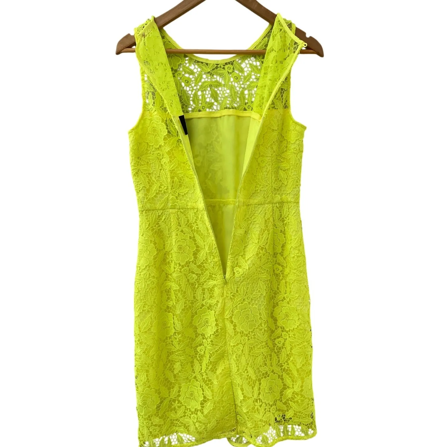 J Crew Collection Neon Yellow Full Lace Cocktail‎ Shift Dress Size 6 - Image 8