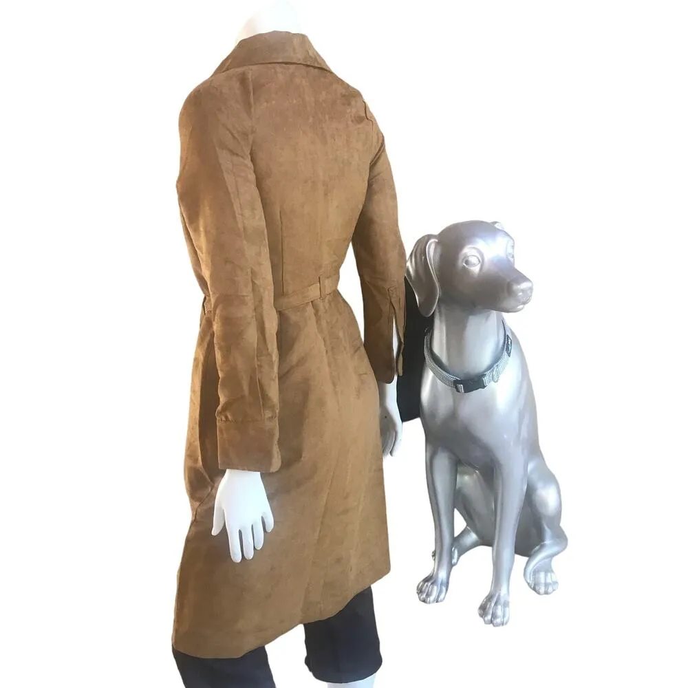 NEW Banana Republic Tan Trench Faux Suede Jacket with Belt Women's Size 2P - Image 2