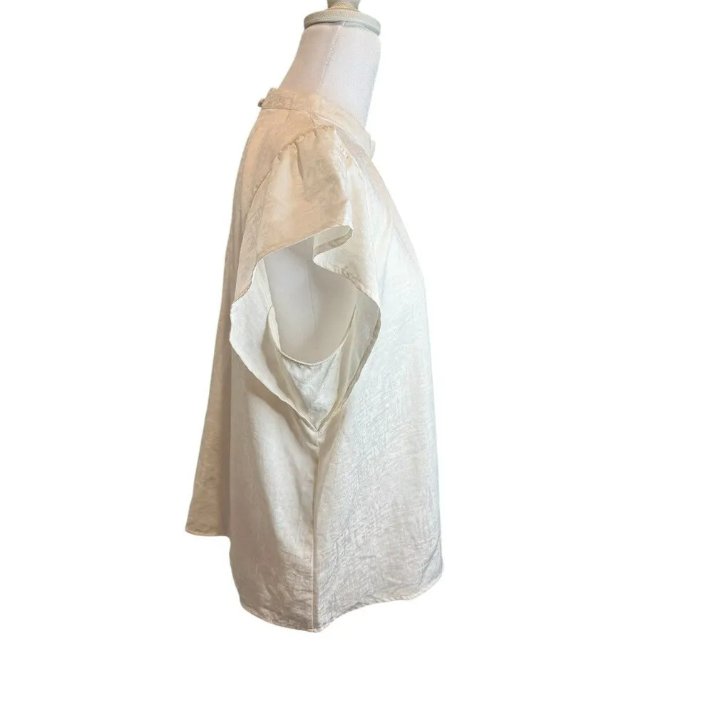 NWT Nine West Women’s Mock Nech Short Sleeve Blouse Ivory Size L Retail $29.99 - Image 4