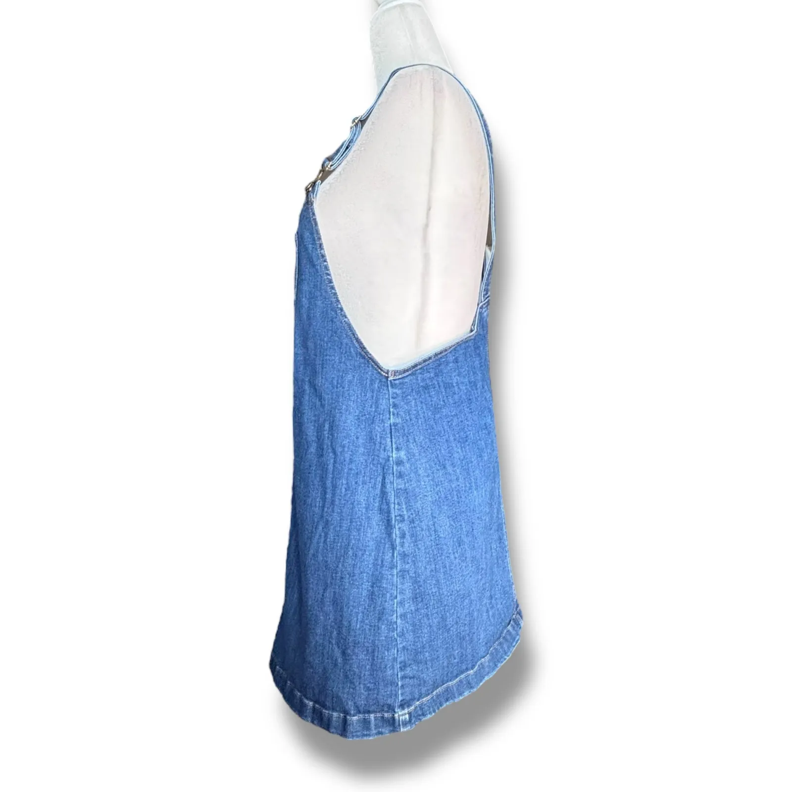 ModCloth Denim Overall Dress Embroidered Floral Owl Pocket Jumper Size Medium - Image 3