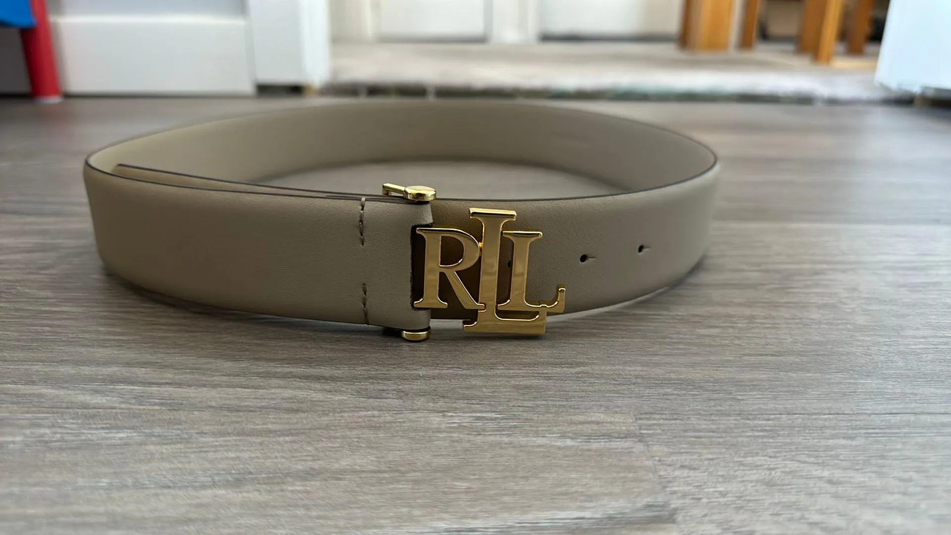 Gray/Tan Gold Logo Belt - Image 3