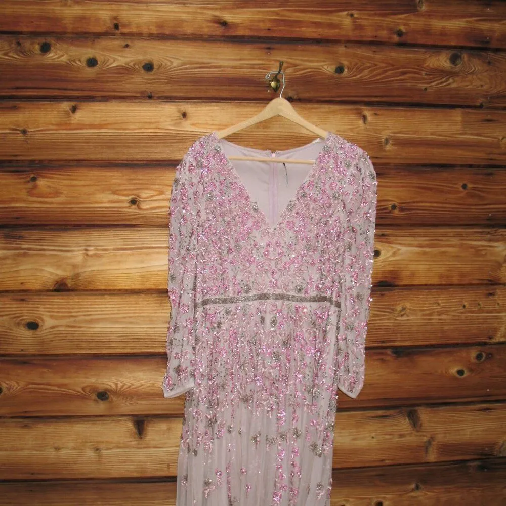 Mac Duggal 5497 Womens Embellished V Neck 3/4 Sleeve A Line Gown Dress - Image 8