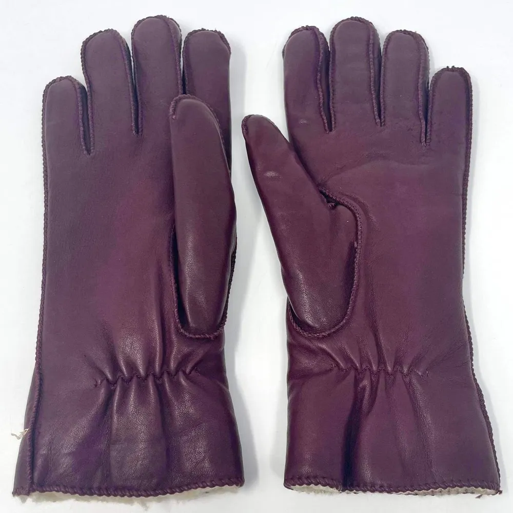 90s GRANDOE Vintage Red Tan Faux Sherpa Lined Gloves - Image 2