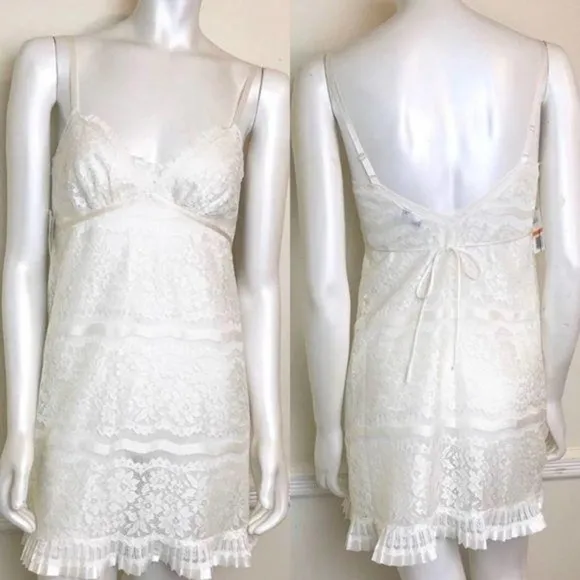 Vintage Y2K Diane Samandi Lace Teddy Nightie Babydoll Lingerie Ivory Chemise S - Image 2