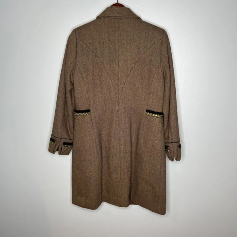 Soft Surroundings brown black herringbone metallic velvet accent coat wool small - Image 9