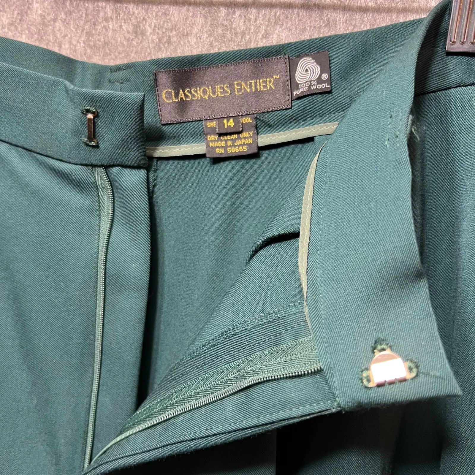 Vintage Classiques Entier Wool Wide Leg Dress Pants Pleated Front Green Size 14 - Image 6