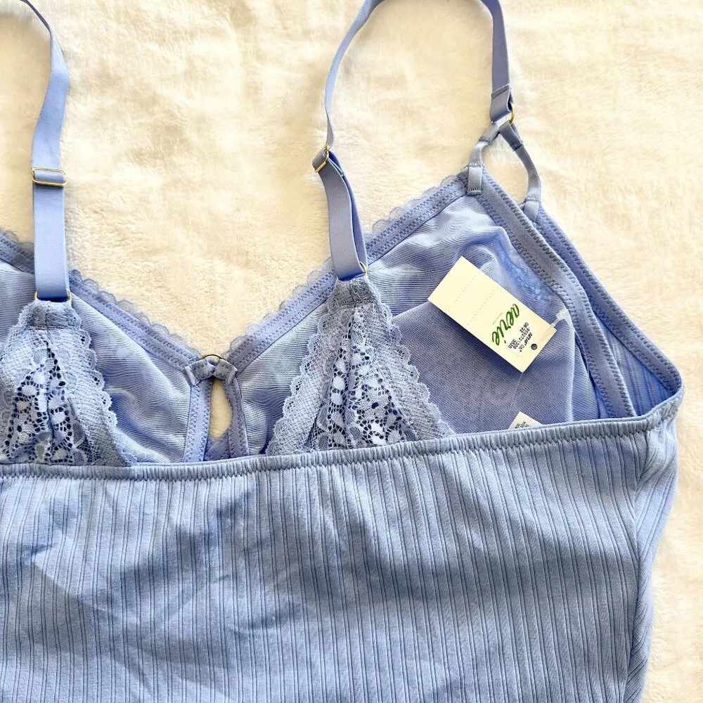 NWT Aerie Light Blue Ribbed Lace Bra Crop Top - Size: XL - Image 7