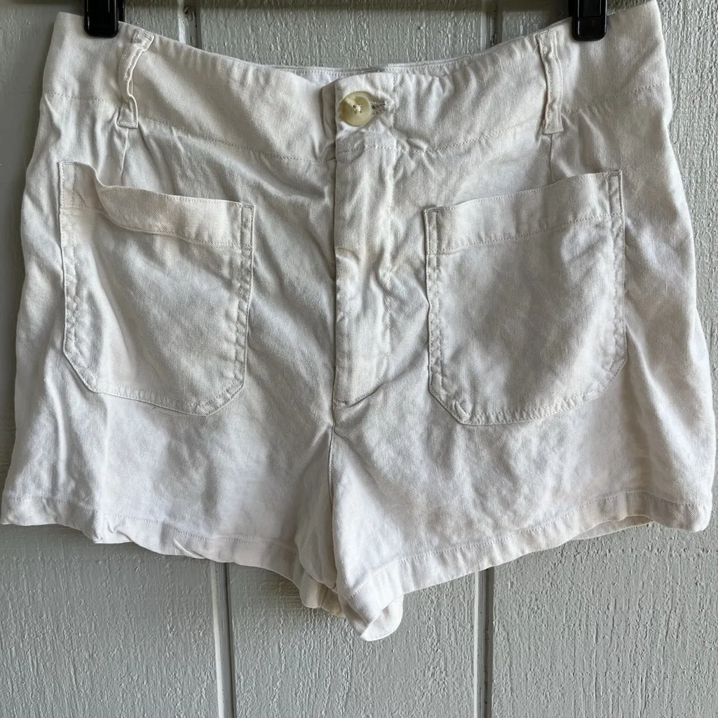 Anthro Maeve The Colette Linen Blend Shorts Chalk White Size 32 - Image 3