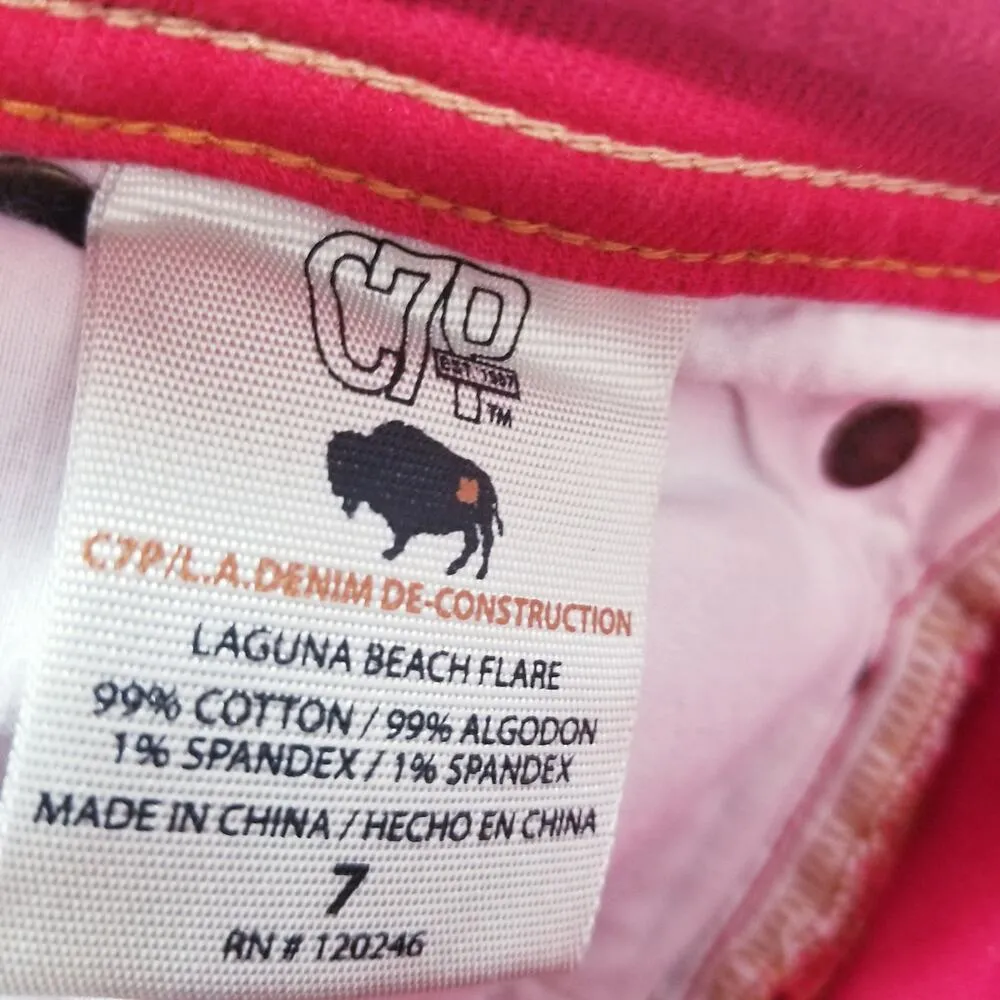 Y2K Chip & Pepper C7P Laguna Beach Flare Red Denim Wide Leg Low Rise - Image 4