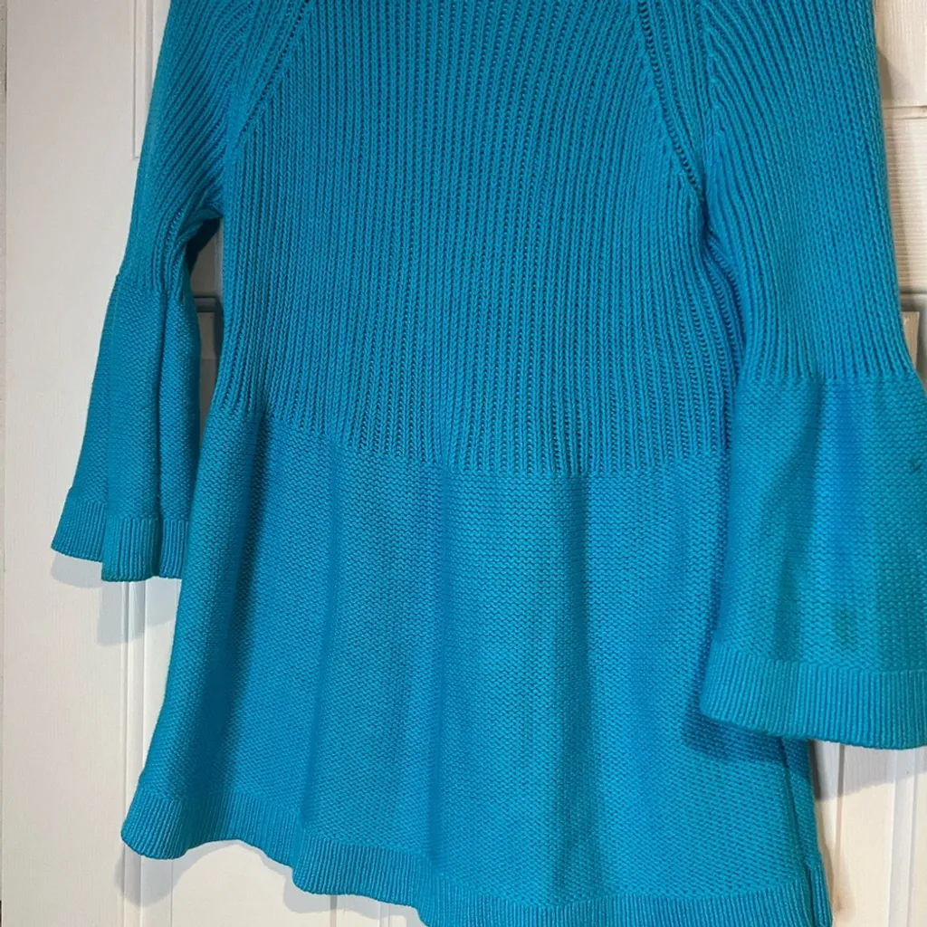 Soft Surroundings Women's Blue (Teal) Sweater with Button Detail and Flare Slee - Image 7