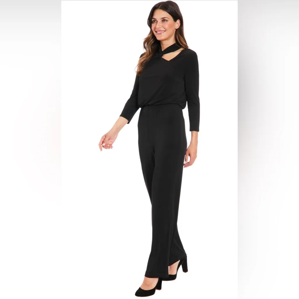 NEW London Times Long Sleeve Halter Wide Leg Blouson Bodice Jumpsuit 14 $140 - Image 4