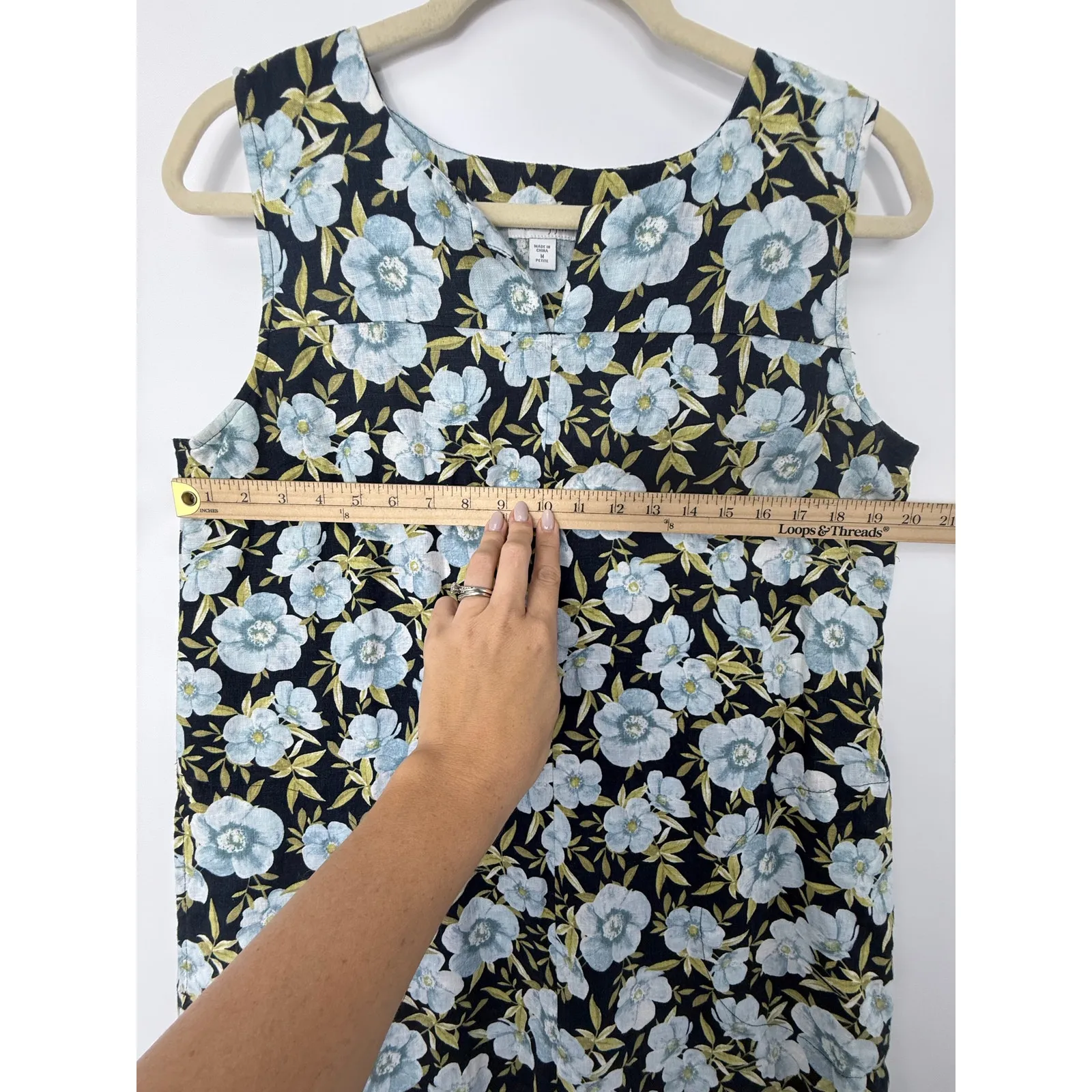 J. Jill Love Linen Floral Sleeveless Shift Dress Black Blue Size Medium Petite - Image 6