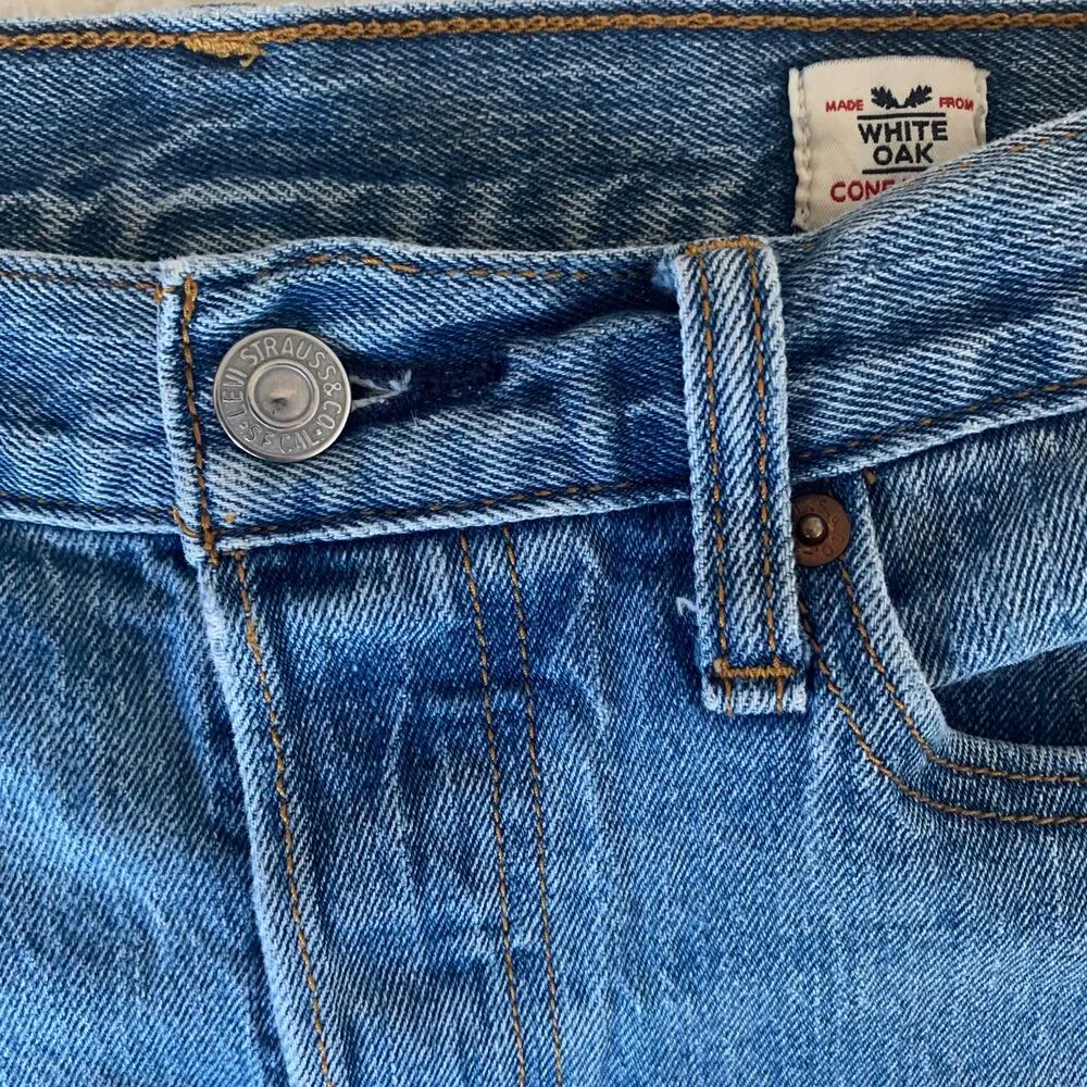 Levi's White Oak Cone Raw Hem Denim Jeans in Medium Blue Wash Button Fly - Image 4