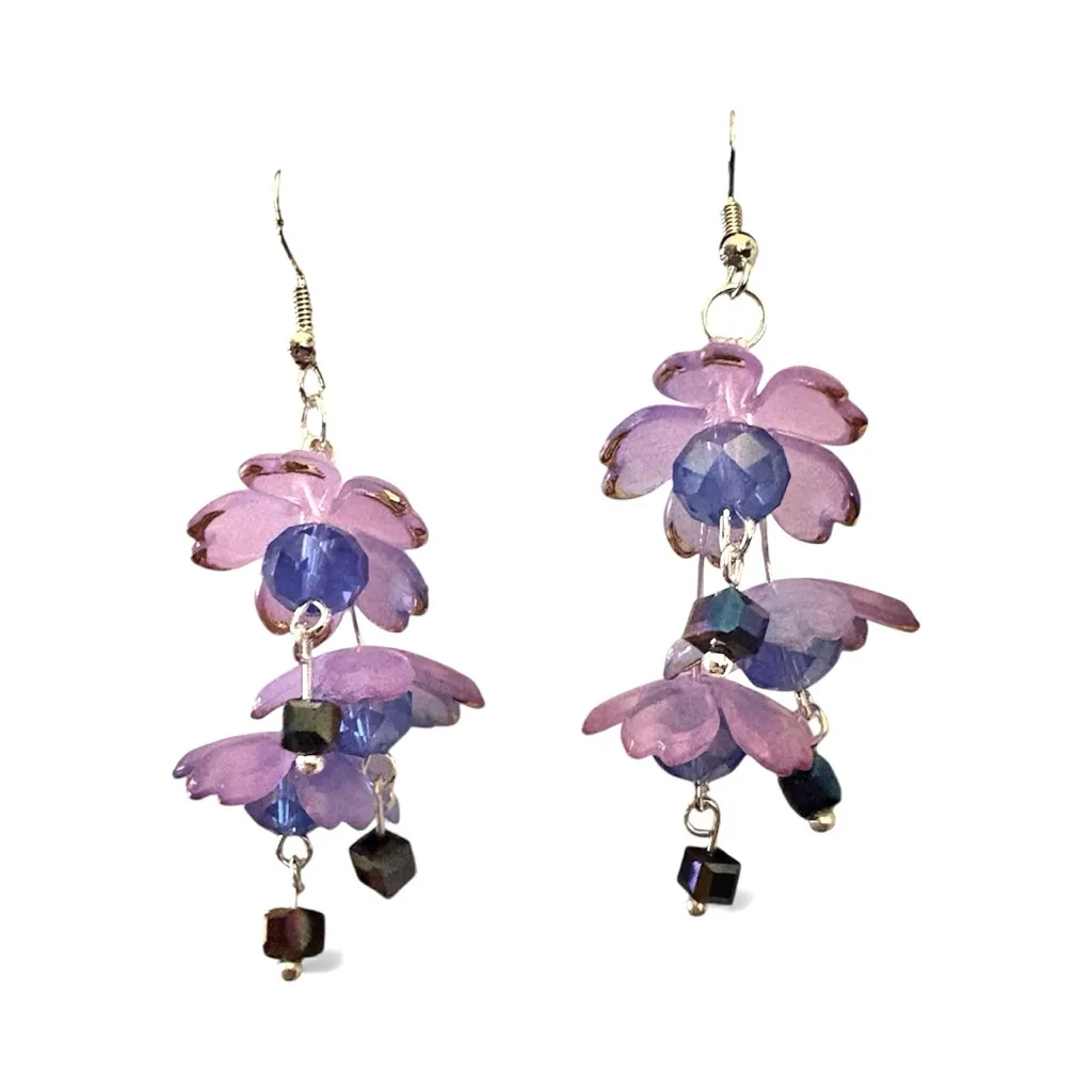 Fairy Earrings with Lucite Flowers and Crystals on 925
Stamped Hooks Purple - Image 5