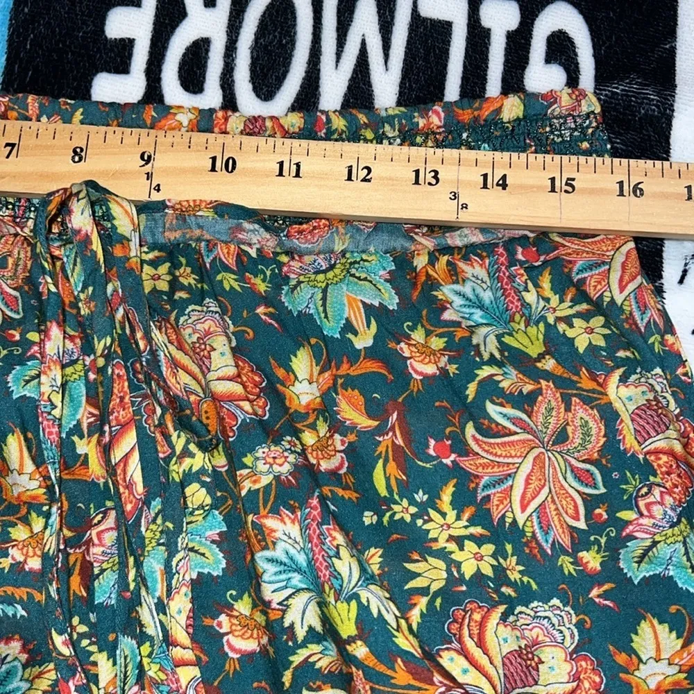 Sundance Catalog medium elastic waist lounge pants bohemian floral ties on legs Orange - Image 5