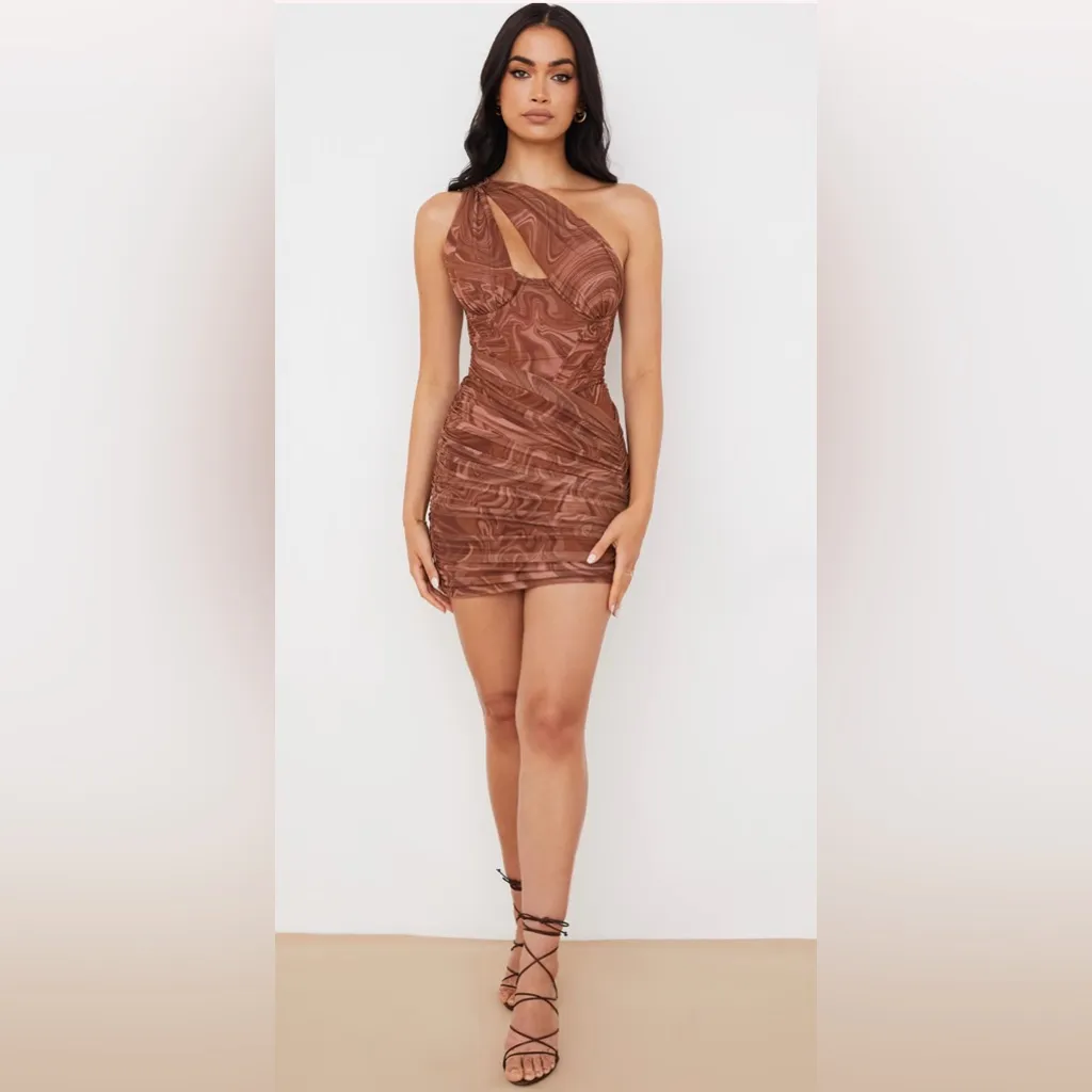 HOUSE OF CB Clementine Cutout Ruched Minidress Swirl Print Size Small CUP SZ D-E - Image 5